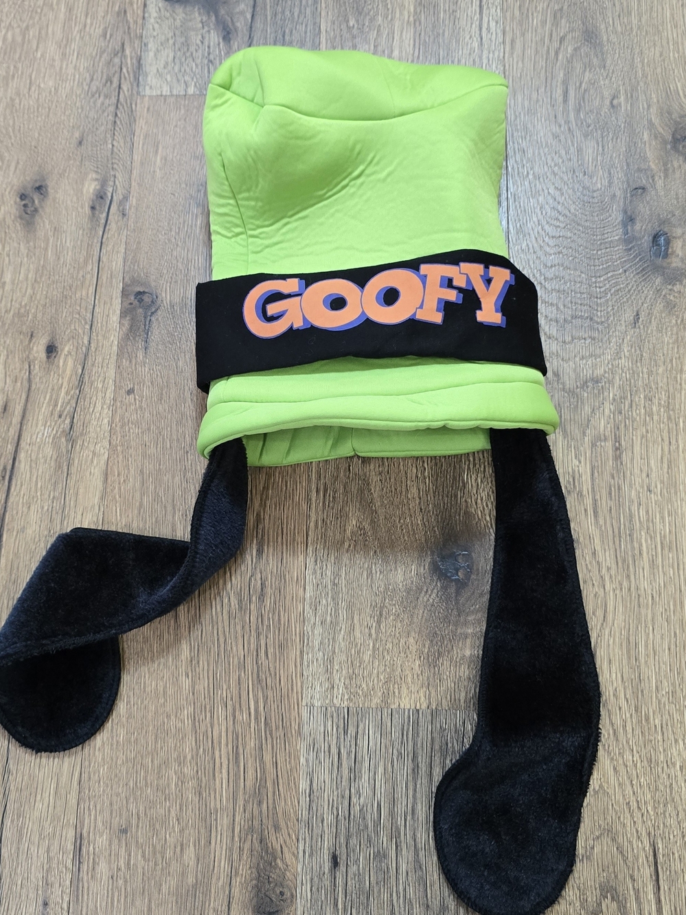 Disney Parks Goofy Plush Earflap Hat - Lime Green & Black with Orange Logo